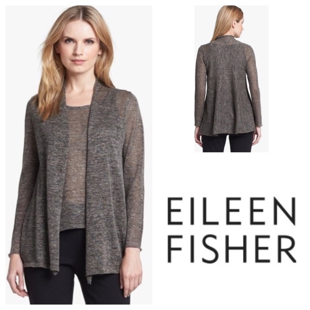 Eileen Fisher Sparkle Linen Blend Open Cardigan